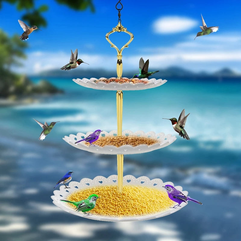 3-Tier Hanging Bird Feeder & Bird Bath Combo