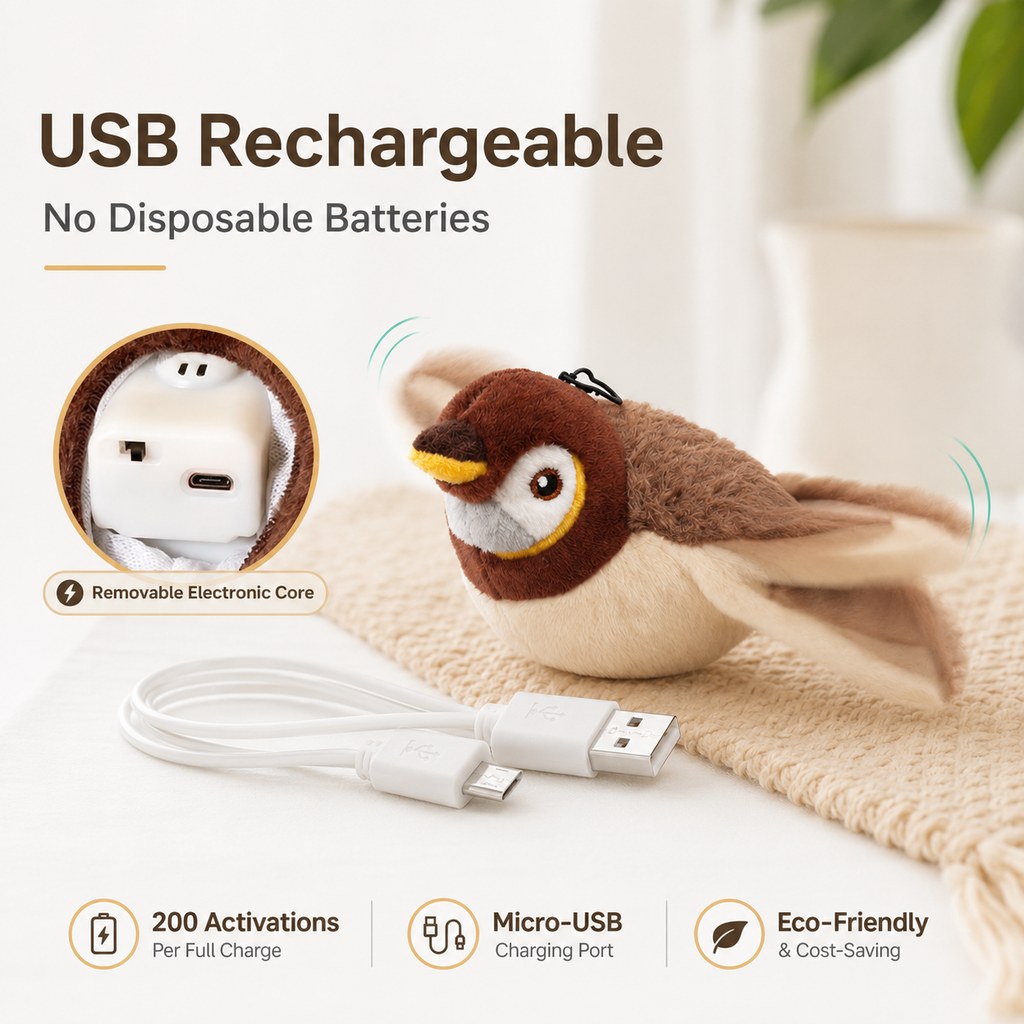 Mosrugs Rechargeable Flapping Bird Cat Toy for Indoor Cats - Tap-Activated Plush Kicker Toy for Boredom Relief & Hunting Instinct Play