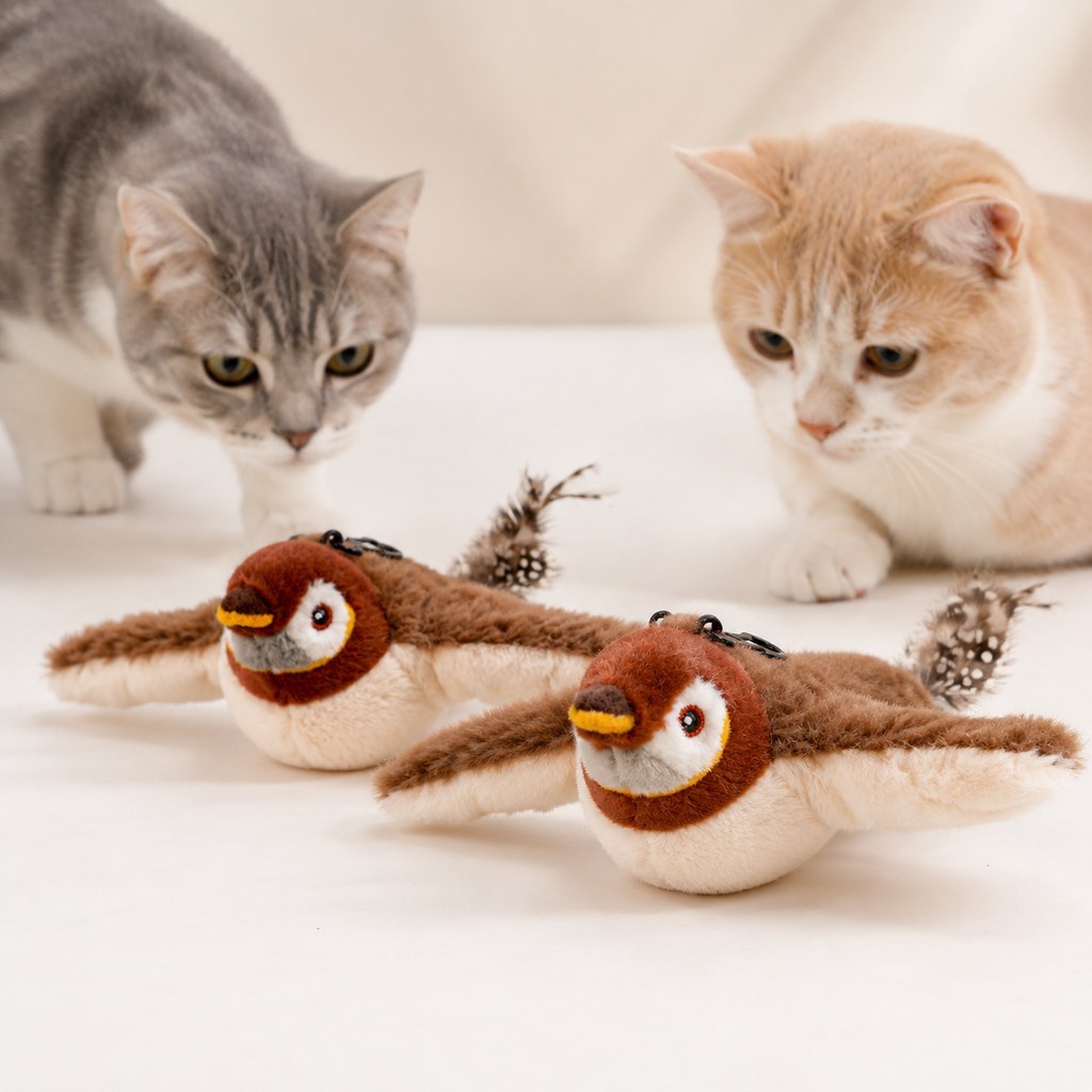 Mosrugs Rechargeable Flapping Bird Cat Toy for Indoor Cats - Tap-Activated Plush Kicker Toy for Boredom Relief & Hunting Instinct Play