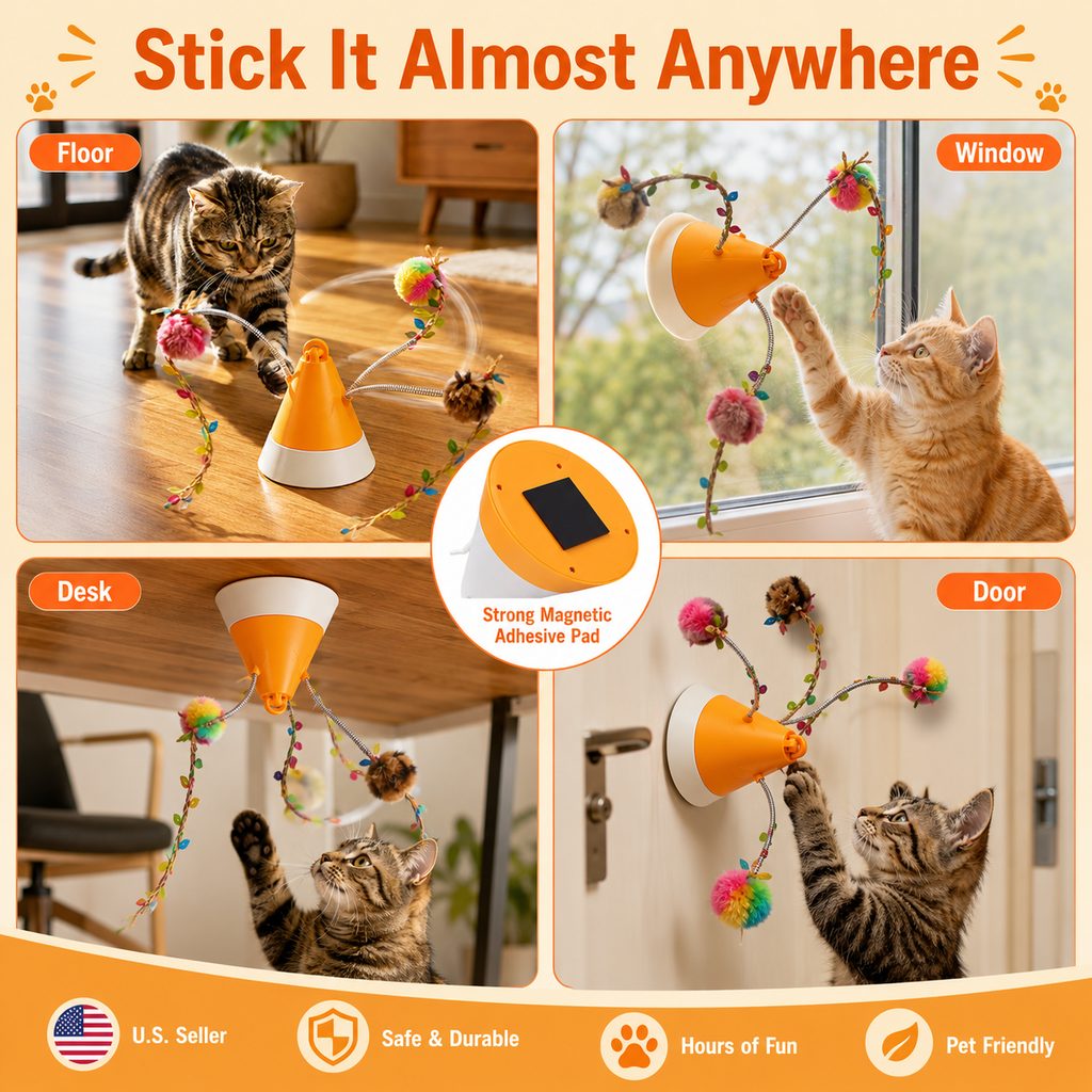 Mosrugs MiaSpin 360 Magnetic Rotating Cat Teaser Toy for Indoor Cats - USB-C Hands-Free Play to Beat Boredom