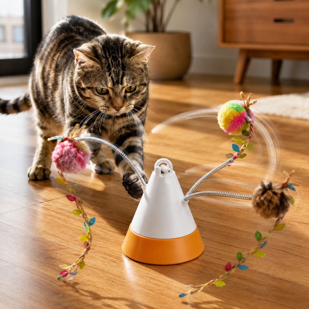 Mosrugs MiaSpin 360 Magnetic Rotating Cat Teaser Toy for Indoor Cats - USB-C Hands-Free Play to Beat Boredom