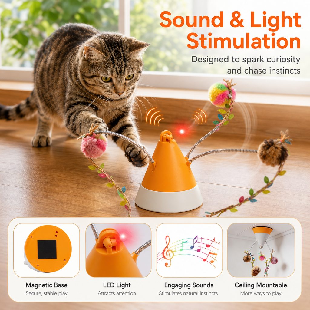 Mosrugs MiaSpin 360 Magnetic Rotating Cat Teaser Toy for Indoor Cats - USB-C Hands-Free Play to Beat Boredom