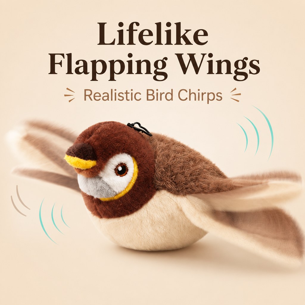 Mosrugs Rechargeable Flapping Bird Cat Toy for Indoor Cats - Tap-Activated Plush Kicker Toy for Boredom Relief & Hunting Instinct Play