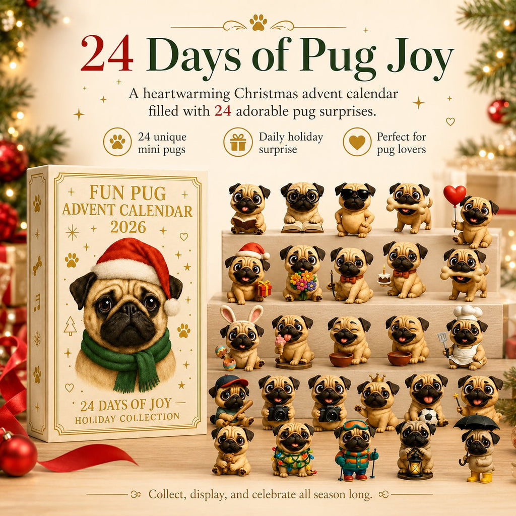 24-Day Pug Christmas Surprise Advent Calendar | 24 Unique Mini Pug Figures for Daily Holiday Reveals, Collecting & Display