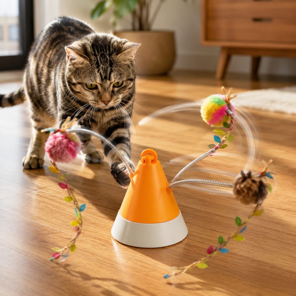 Mosrugs MiaSpin 360 Magnetic Rotating Cat Teaser Toy for Indoor Cats - USB-C Hands-Free Play to Beat Boredom